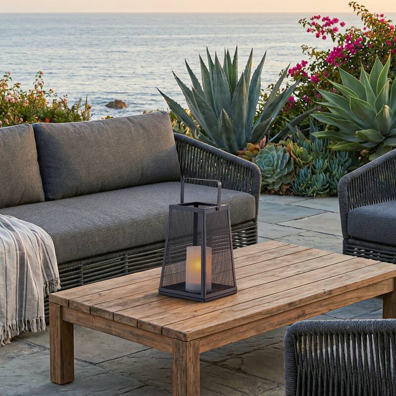 H10" Solar Outdoor Lantern with Flickering Candle Light Modern Metal Mesh with Solar Powered Lantern for Garden Deck Pathway