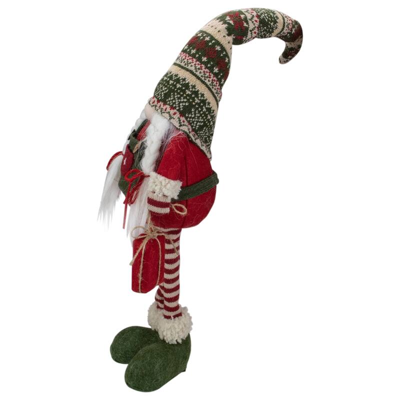 28" Red and Green Fair Isle Standing Gnome Girl Christmas Figure