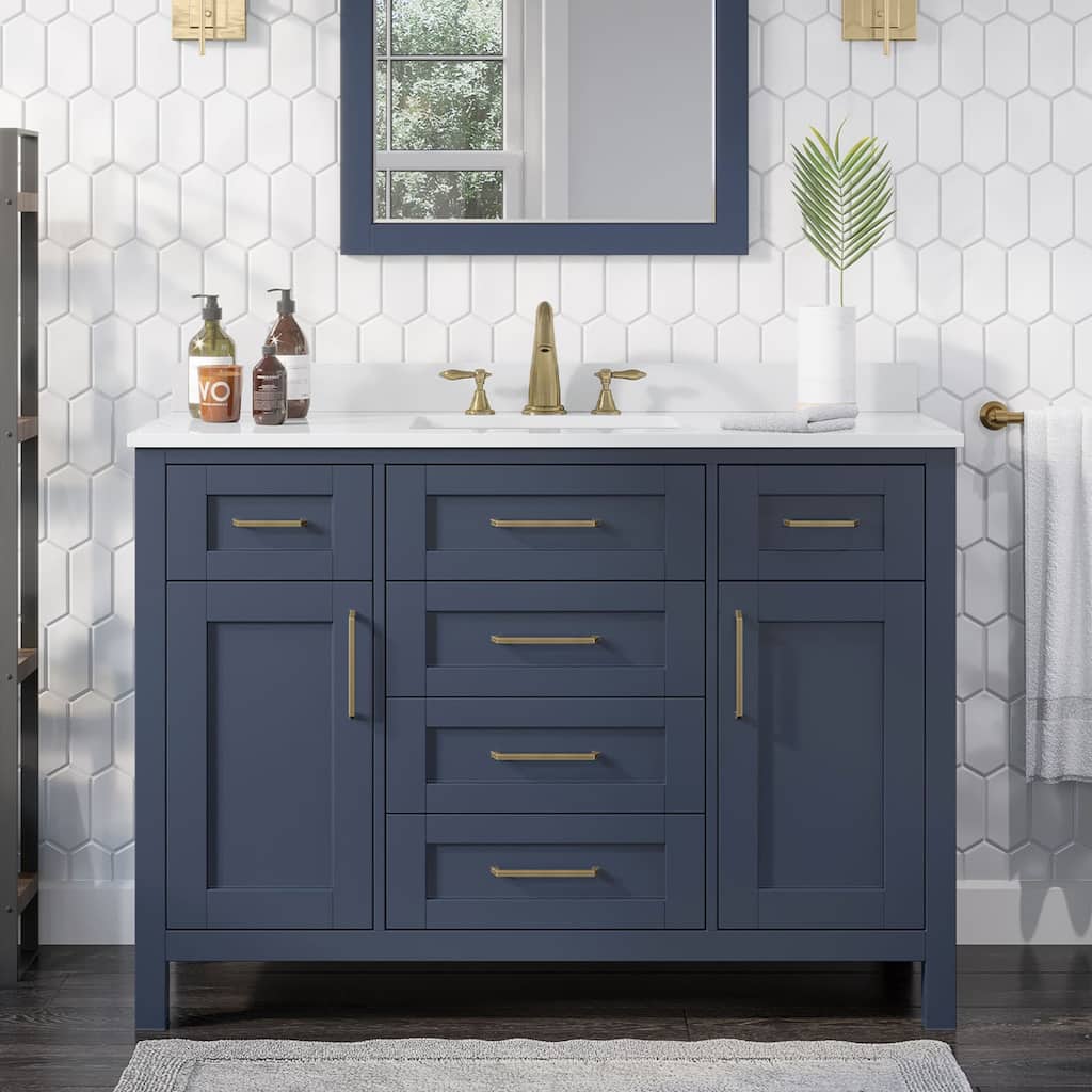 OVE Tahoe 48 in. Bathroom Vanity in Midnight Blue with Countertop - 48"