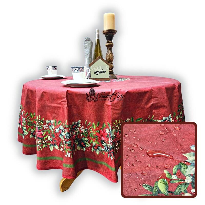 Christmas Acrylic Coated Wipeable Spill Resistant French Tablecloth