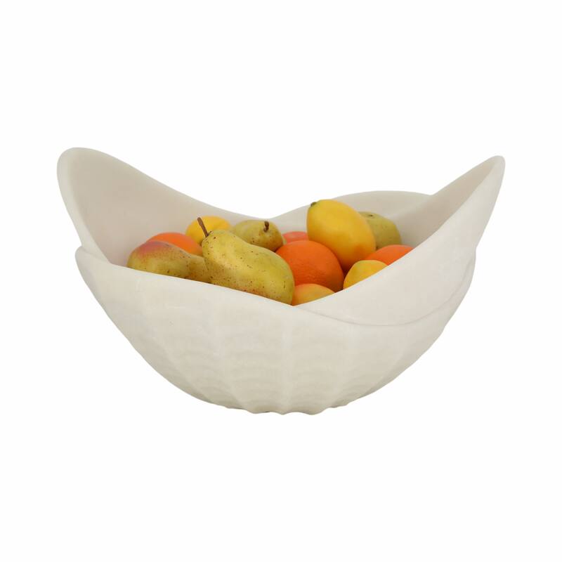 Sculptural Curved Edges Decorative Quartz Bowl-Home Decor - 17", White - 17.0"
