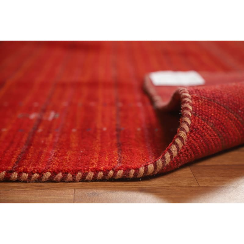 Hand Knotted Oriental 100% Wool Carpet Tribal Tribal Red Gabbeh Area Rug - 9' 5'' X 8' 1''