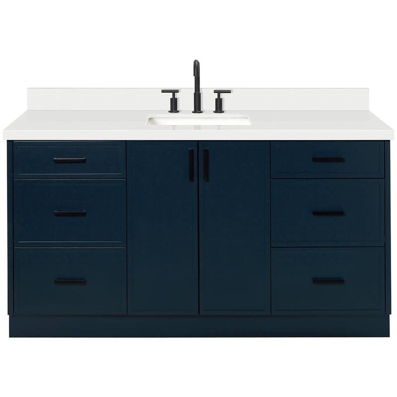 Ariel K67WQRVO Kelly 67" Free Standing Single Basin Vanity Set with - Midnight Blue / Pure White Quartz / Matte Black