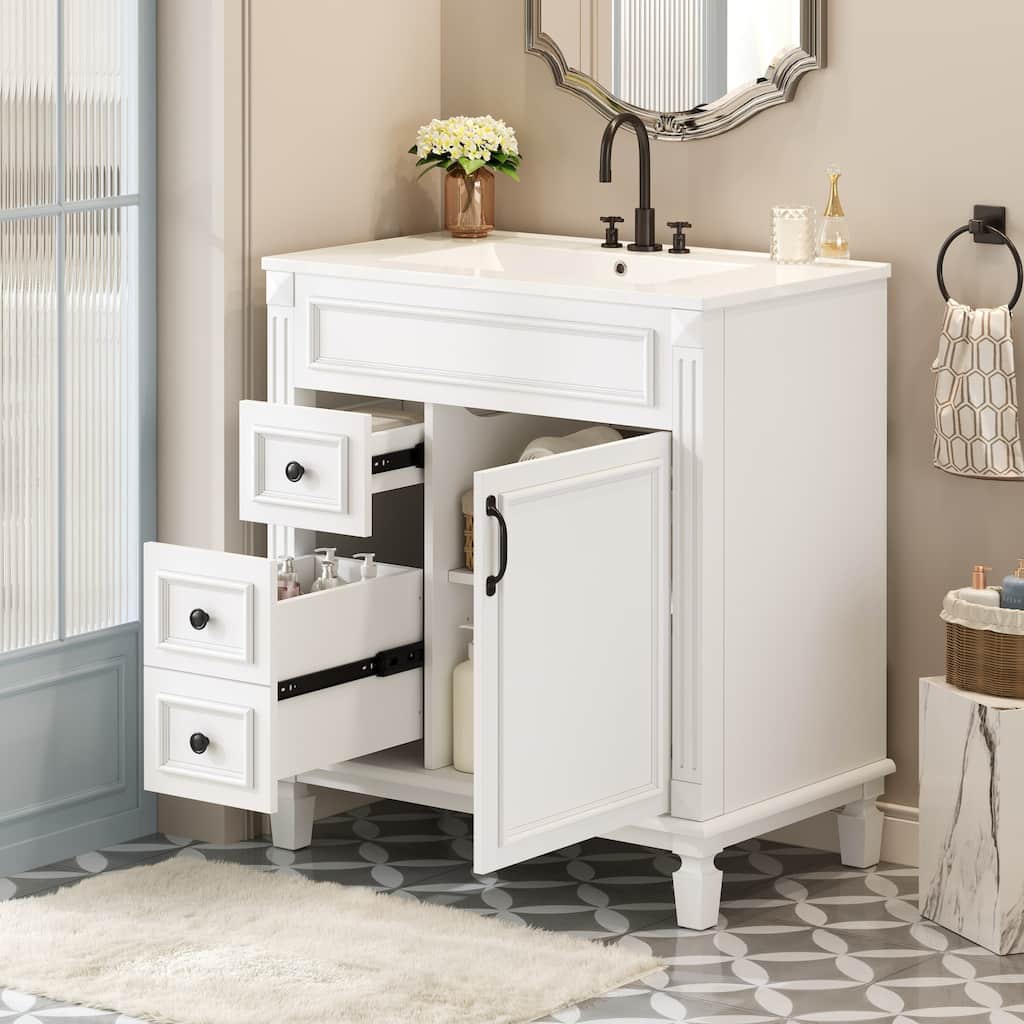 GDF Studio - Belcourt Modern Bathroom Vanity with Ceramic Sink, 2 Storage Drawers and Adjustable Shelf