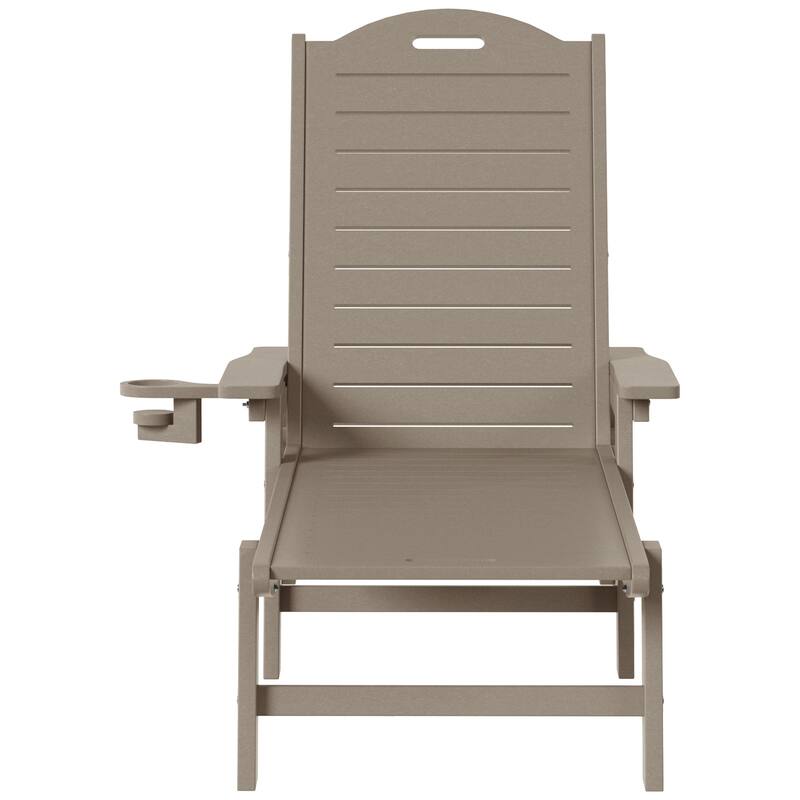Brighton Outdoor Poly Reclining Chaise Lounge with Wheels & Cup Holder (Set of 4)
