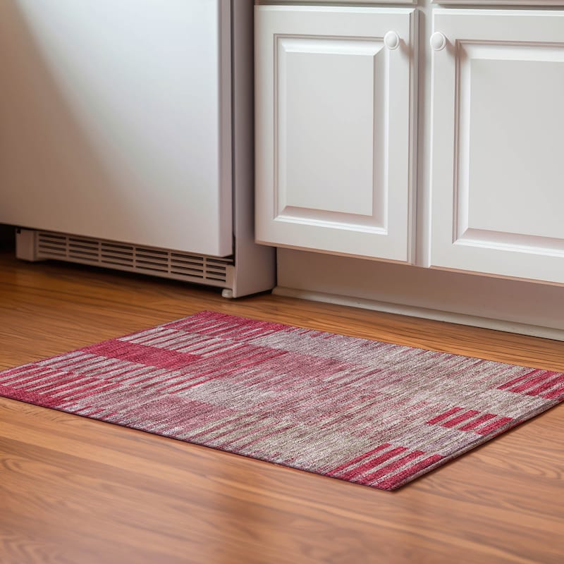 Premium Washable Super Soft Geo Stripe Mayfield Rug - Garnet - 1'8" x 2'6"