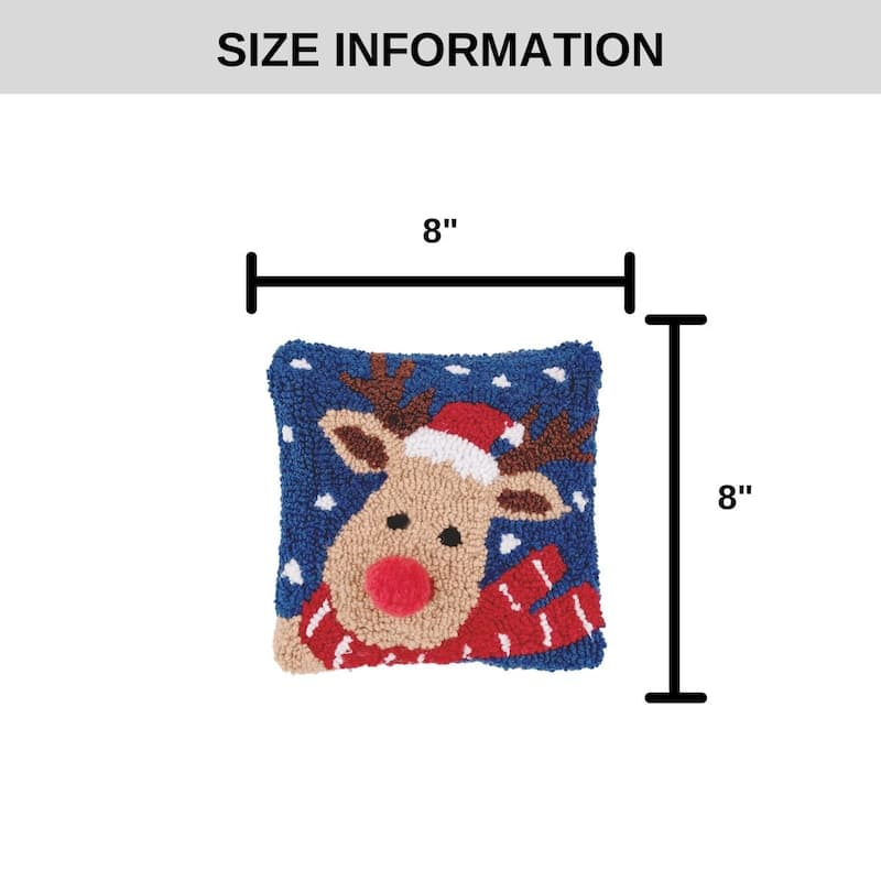8" x 8" Christmas Reindeer Hooked Petite Throw Pillow