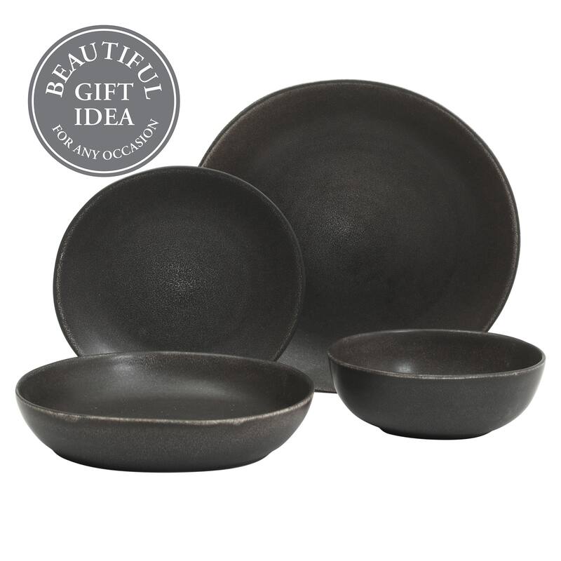 Gibson Elite Zion Mist 16 Piece Stoneware Reactive Glaze (Service for 4) Ceramic Plates and Bowls Modern Organic Dinnerware Set