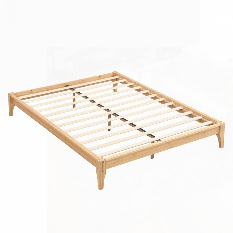12 Inch Solid Dry Bamboo Wood Platform Bed Framewith Wood Slat Support,