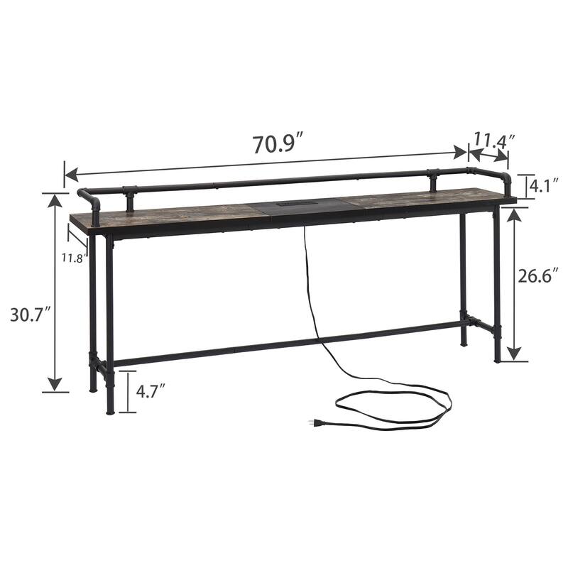 Mid Century Console Table with Power Outlet, Narrow Sofa Table, Sofa Couch Table with Charging Station USB Port