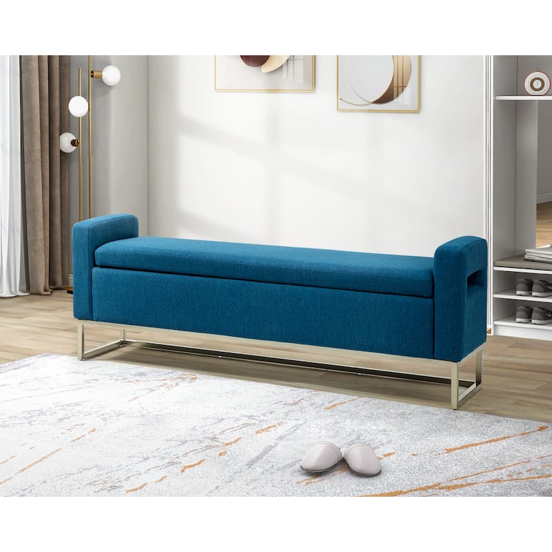 Diana Modern Upholstered Filp-Top Storage Bench with Sturdy Metal Legs - NAVY