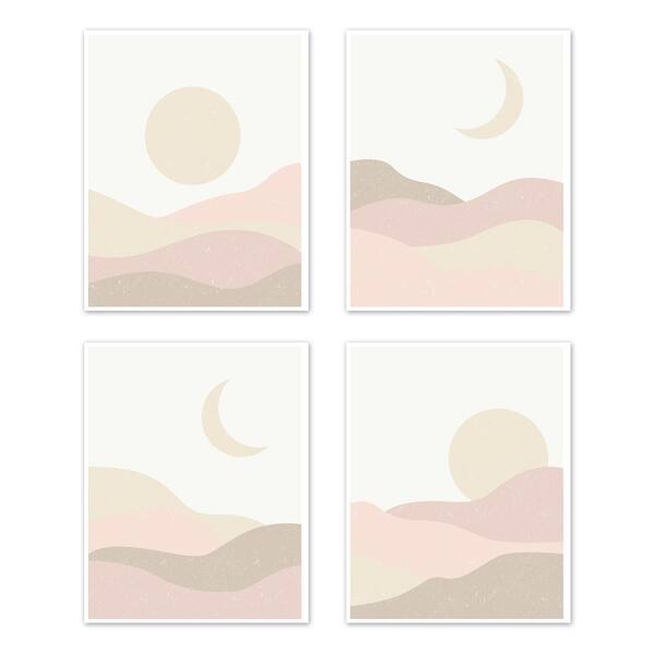 slide 2 of 6, Boho Desert Sun Collection Wall Decor Art Prints (Set of 4) Pink Gold Taupe Bohemian Abstract Mountain Southwest Moon Sandscape
