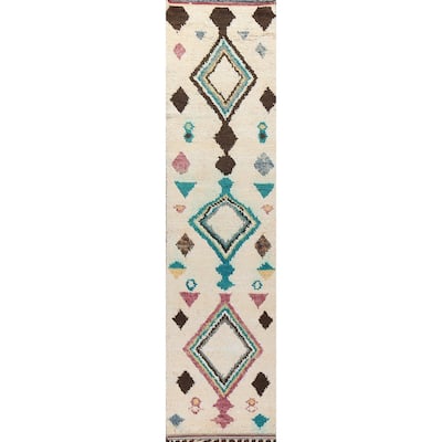 Tribal Geometric Moroccan Oriental Runner Rug Wool Hand-knotted Carpet - 2'6" x 12'8"