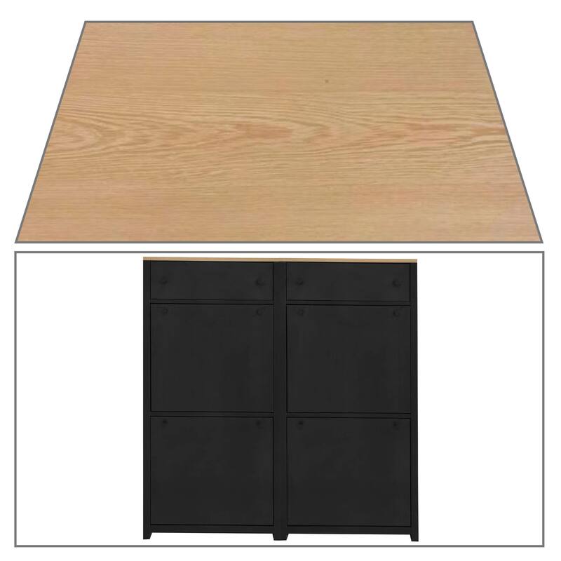 Modern Minimalist Set of Two Wooden Shoe Storage Cabinets