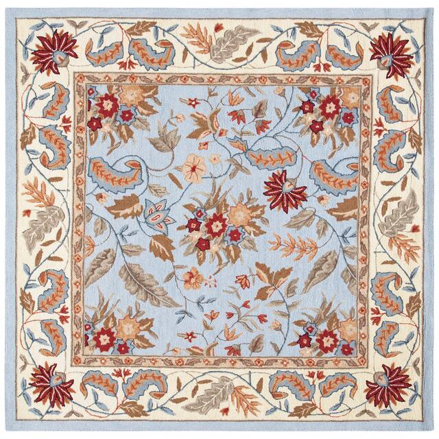 SAFAVIEH Handmade Chelsea Ashlyn French Country Floral Wool Rug - 6' Square - Light Blue