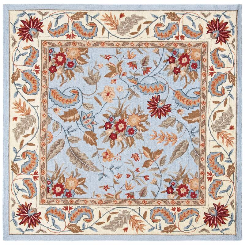 SAFAVIEH Handmade Chelsea Ashlyn French Country Floral Wool Rug - 6'x6'Square - Light Blue