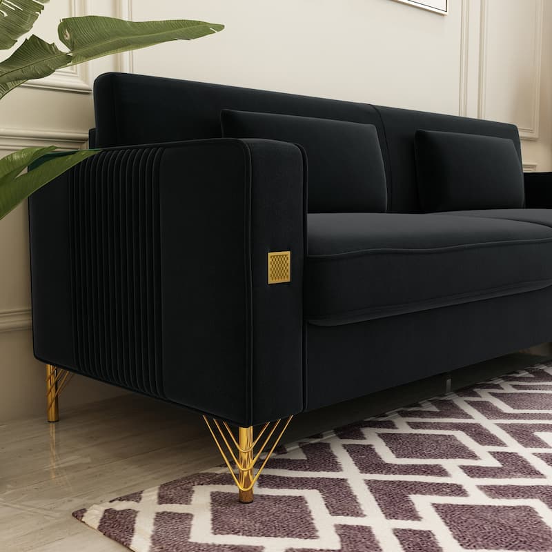 Modern Tufted Velvet Loveseat Upholstered Sofa with Removable Cushions and Pillows - 85.63 in.D x 30.31 in.W x 30.51 in.H