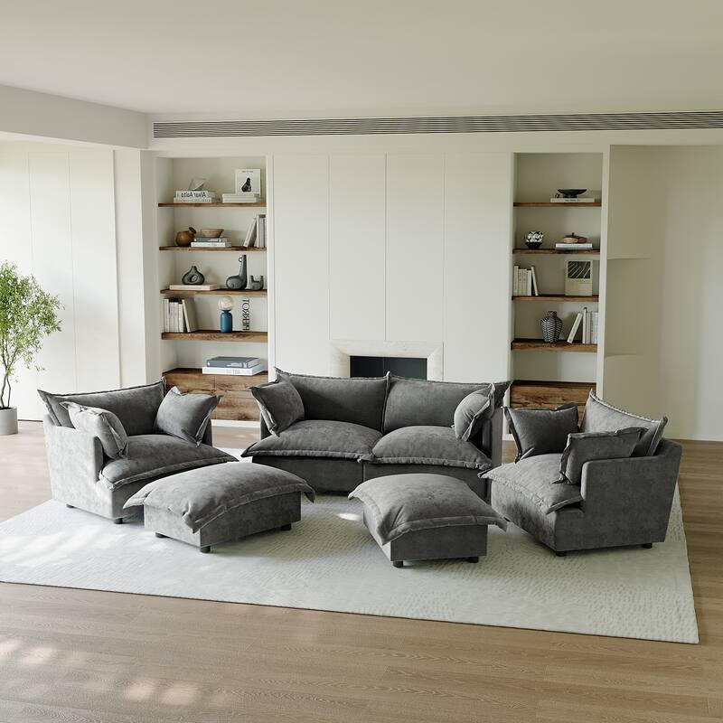 6 Piece Oversized Chenille Comfy Cloud Modular Sectional Sofa Set