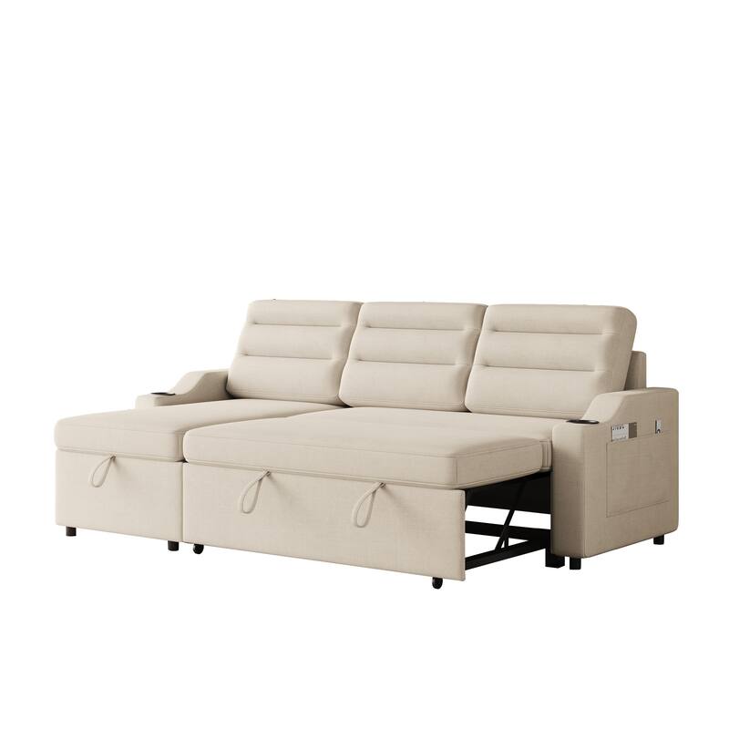 83.5-Inch Convertible Sofa Bed - Stylish Polyester Recliner with Storage for Small Spaces
