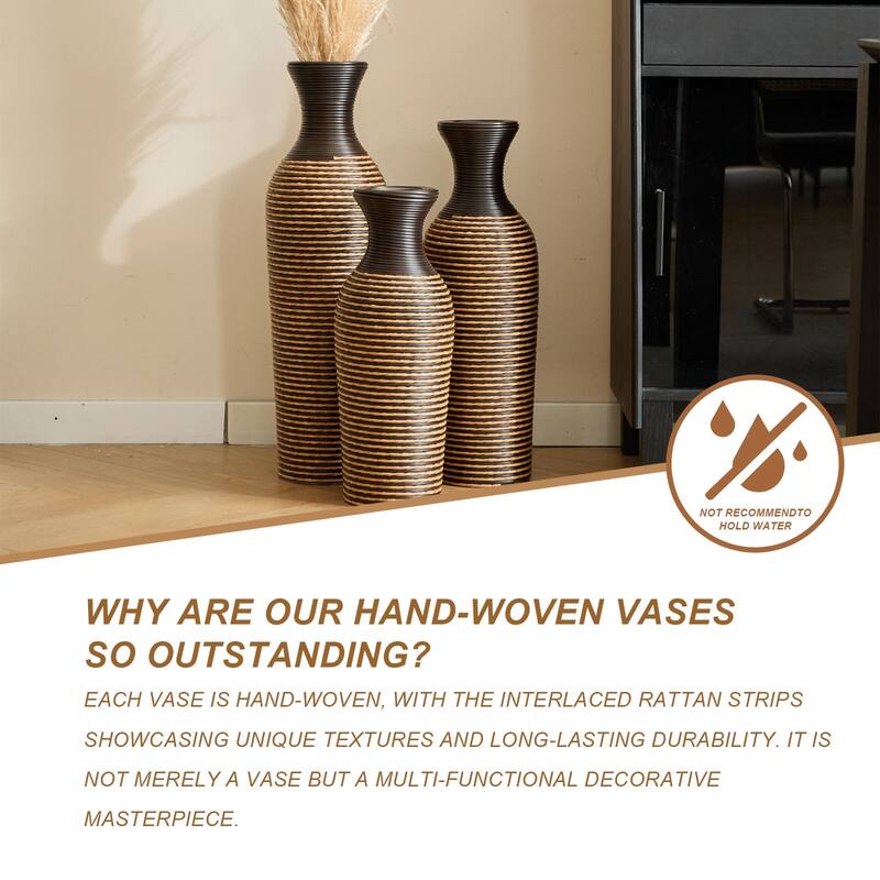 Hand-Woven PVC Rattan Floor Vase