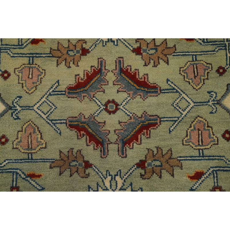 Hand-knotted Transitional Wool Carpet Green Oushak Rug Floral Oriental Area Rug - 19' 9'' X 7' 11''