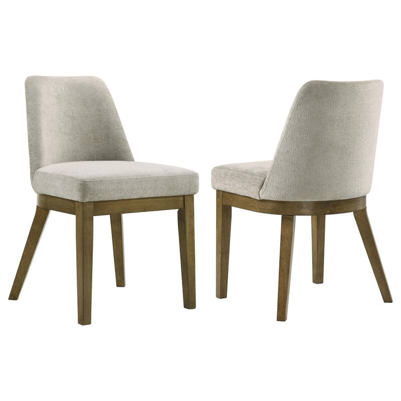 Givy Dining Armless Chair Set of 2, Tapered Legs, Oak Brown Wood, Tan
