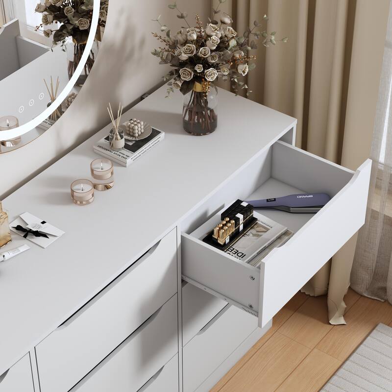 9 Drawer Dresser for Bedroom with Deep Drawers, Large Floor Wood Dressers & Chest of Drawers, Modern White Long Dressers