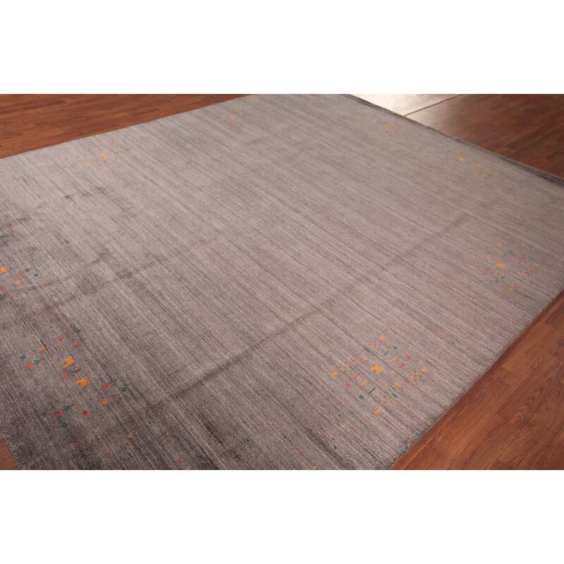 Earth Tone Striped Gabbeh Indian Area Rug Handmade Brown Silk Carpet - 8'1" X 9'9"
