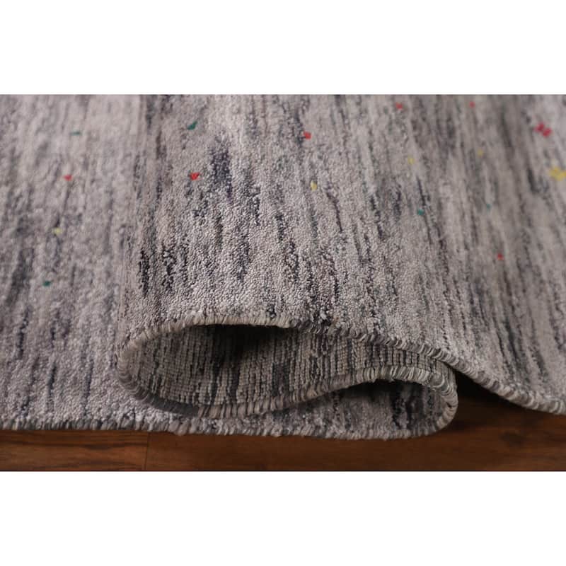 Striped Pink Gabbeh Oriental Area Rug Hand-Knotted Wool Carpet - 7'10" x 9'9"