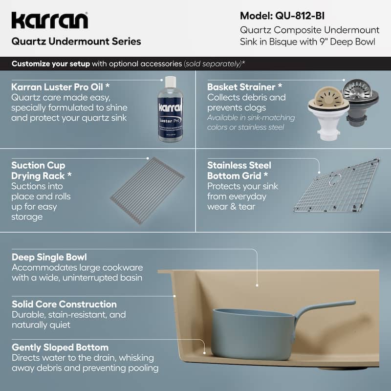 Karran Undermount 32.5 in. Large Single Bowl Quartz Kitchen Sink