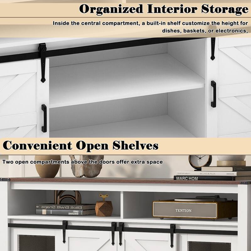 Anmytek Farmhouse Sliding Barn Door Sideboard with Mesh Insert Kitchen Buffet Cabinet for Dining Room