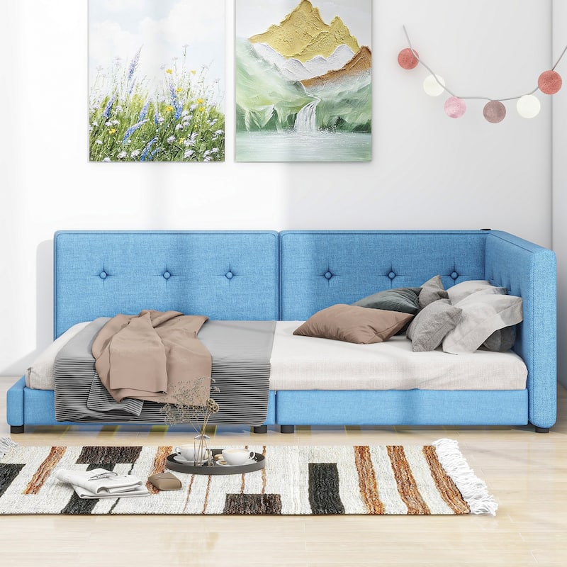 Upholstered Queen Size Platform Bed with USB Ports