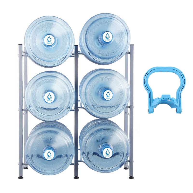Water Jug Holder Heavy Duty Water Jug Rack for Kitchen, Office, Living Room - 25.0 x 13.0 x 29.1 in Silver 6 barrels