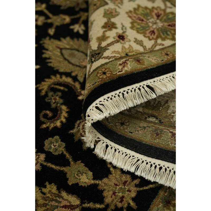 Hand Knotted Oriental 100% Wool Carpet Traditional All-Over Black Agra Area Rug - 9' 2'' X 6' 2''