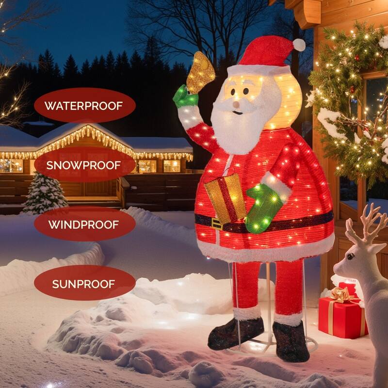 6FT Lighted Santa Claus Holding Bell Christmas Yard Decorations for Xmas Outdoor Holiday Indoor Decor Lighted Holiday Displays