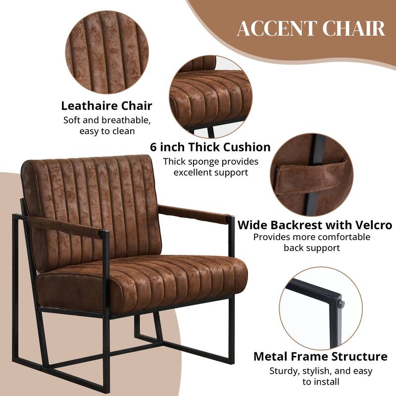 Upholstered Accent Chair with Wide Large Backrest and Thick Cushion, Reading Chair for Living Room