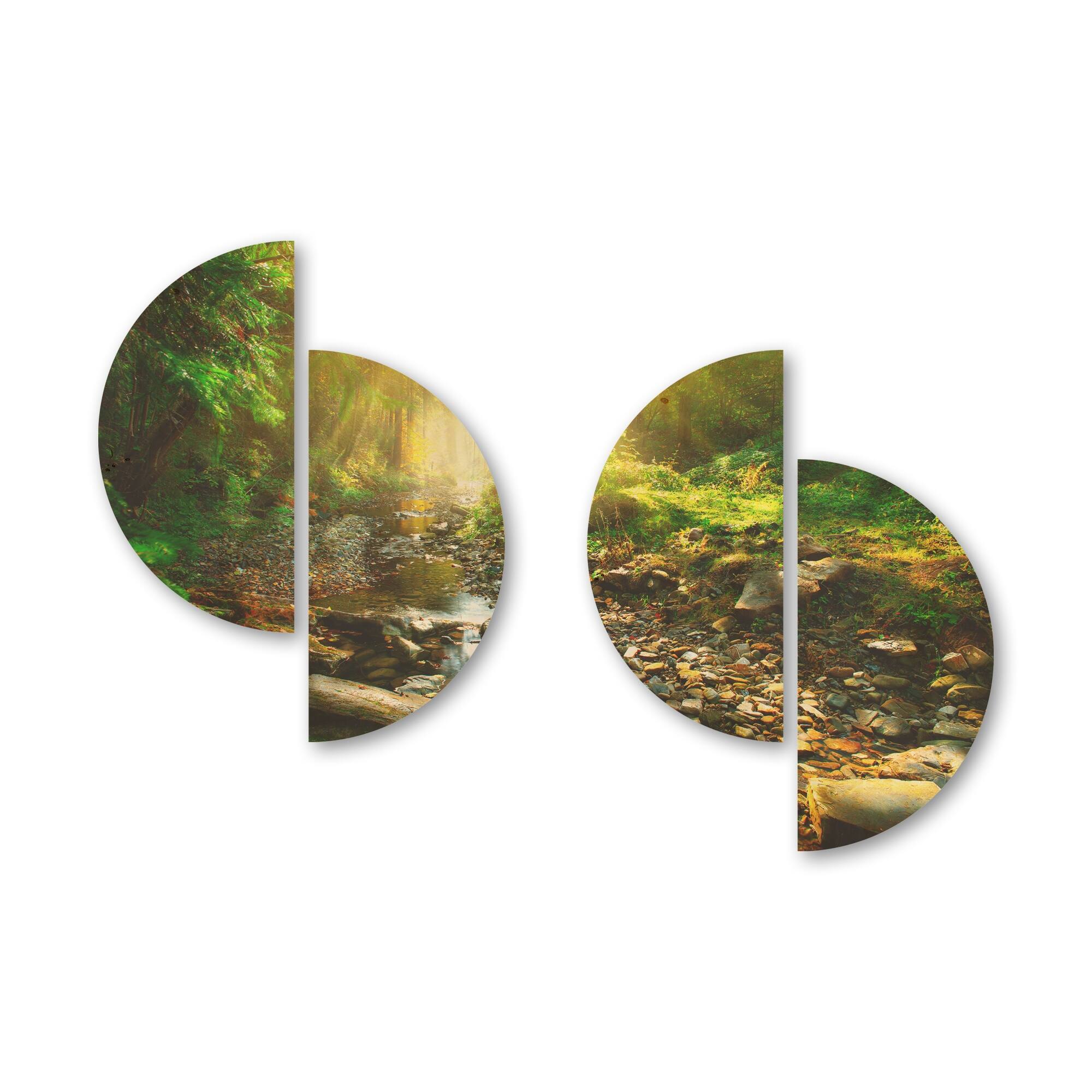 Designart 'Mountain Stream in Forest' Landscape Wood Wall Art Set of 4