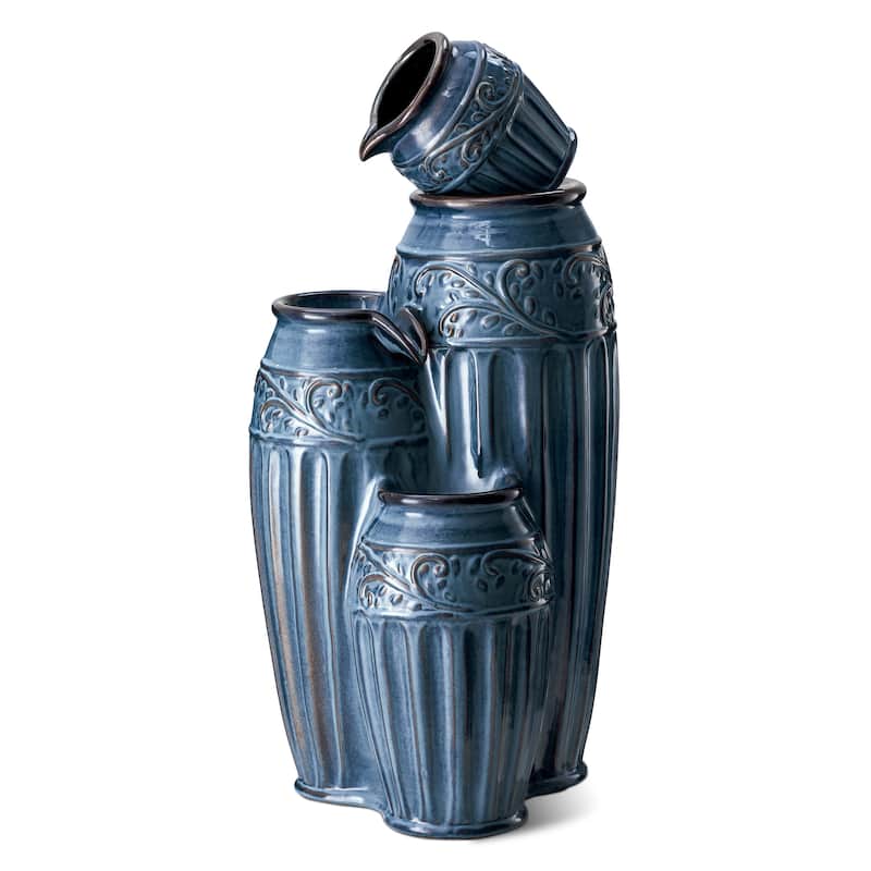 Glitzhome 27"H/35"H 4-Tier Embossed Pattern LED Ceramic Pots Fountain