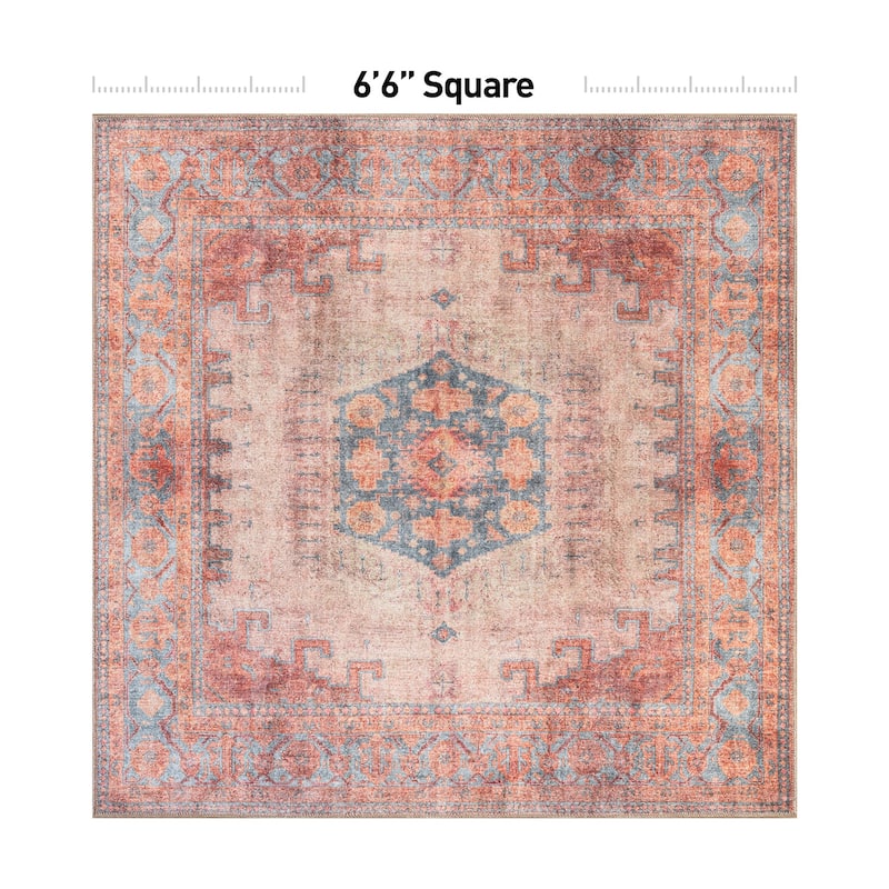 World Rug Gallery Vintage Bohemian Machine Washable Non Slip Area Rug