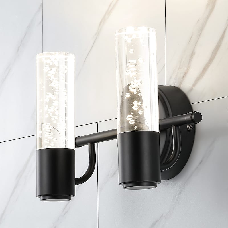 Alain Minimalist Modern Bubble Acrylic/Iron Integrated LED Vanity Light, by JONATHAN Y - 2-Light - Black