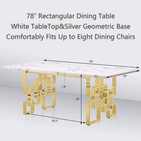 78 inch Faux Marble Dining Table with Geometric Metal Base - Bed Bath ...
