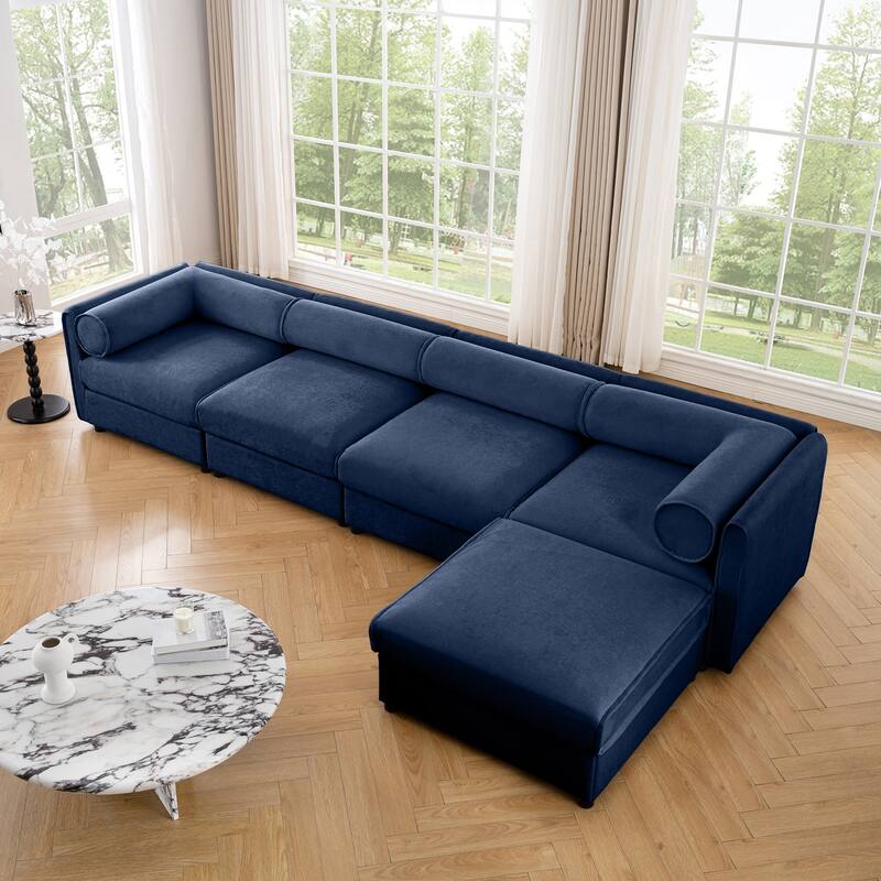 Modern 5-Piece L-Shaped Modular Sofa with Storage & 1 Storage Ottoman