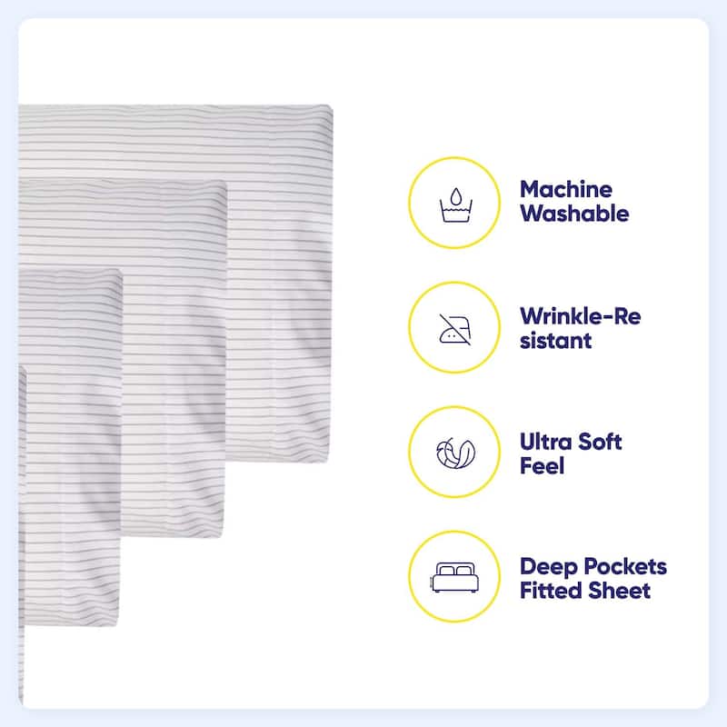6 Piece Loft Collection Modern Classic Pinstripe Bed Sheet Sets
