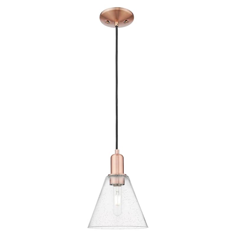 Innovations Lighting Endless Possibilities Arcadia - Berkshire Glass - 1 Light 8" Cord Hung Mini Pendant - Antique Copper/Seedy