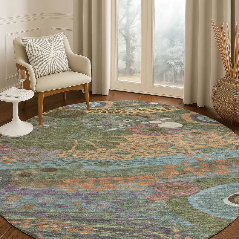 Machine Washable Indoor/ Outdoor Whimsy Floral Chantille Rug