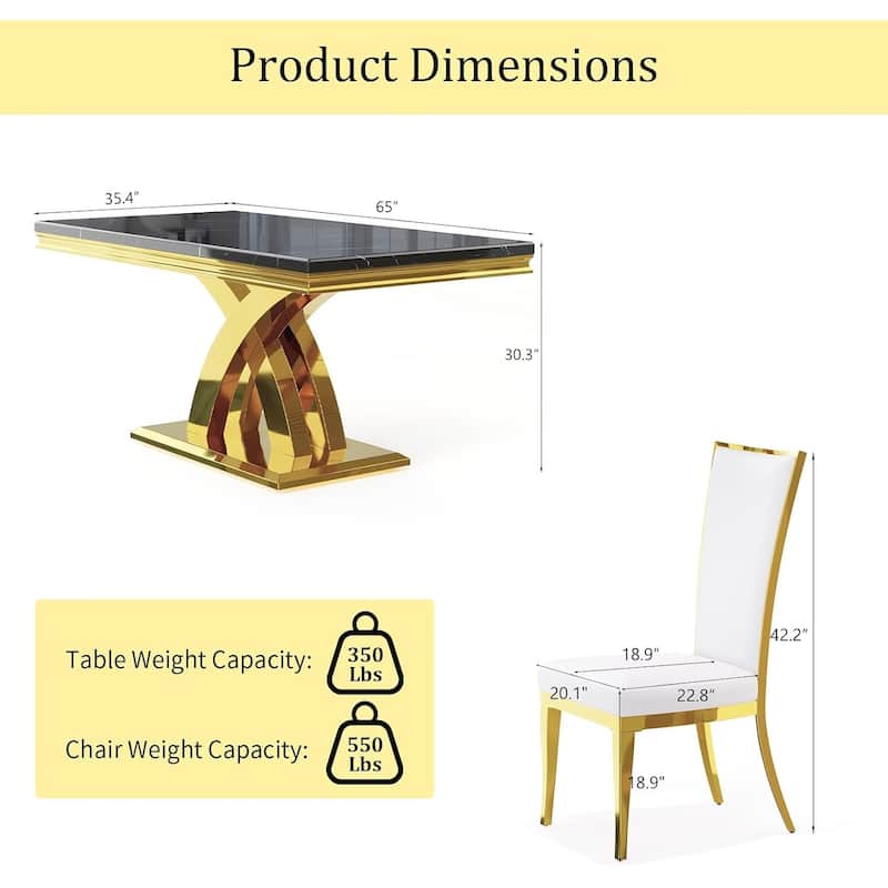 Luxury Dining Table Set with PU Leather Dining Chairs