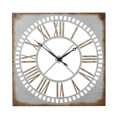 Metal Cutout Wall Clock with Brown Distressing - Gray - Roche River Decor - 2"W x 36"L x 36"H