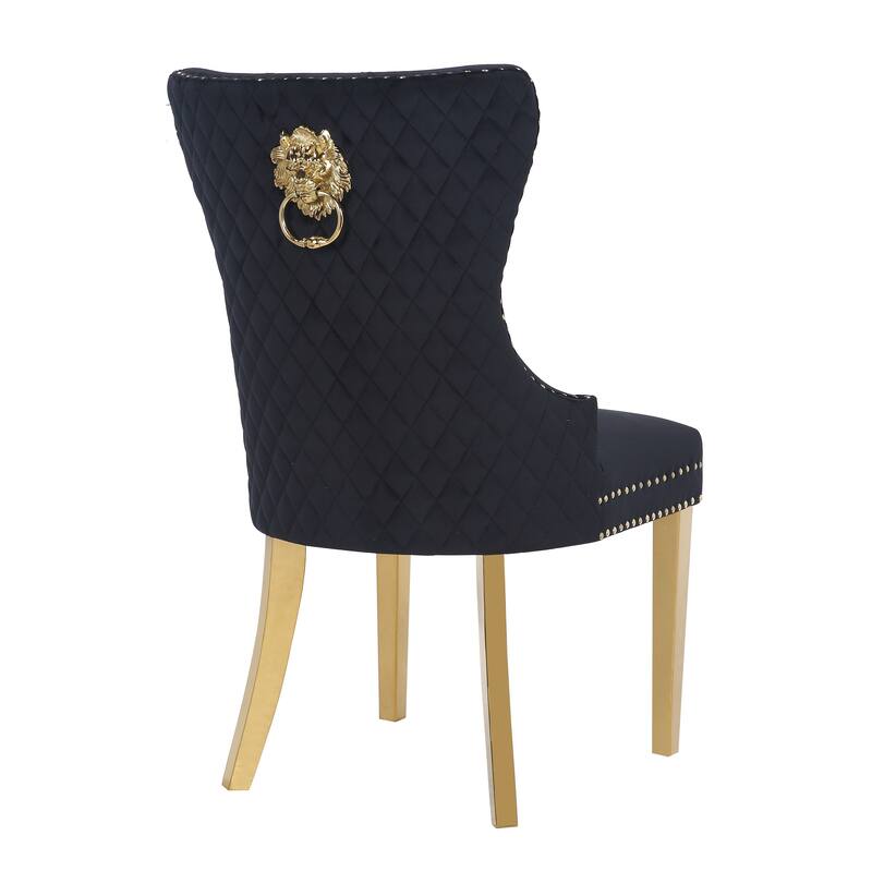 Modern Set of 2 Dining Chairs with Button Tufted Upholstered Back, Nailhead Trim, Stainless Steel Legs for Dining Room