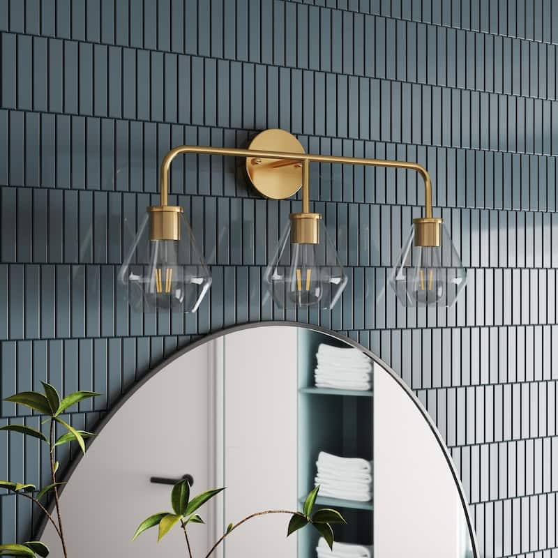 Farmhouse Gold 3-Light Bathroom Glass Vanity Light Fixture Over Mirror - Gold