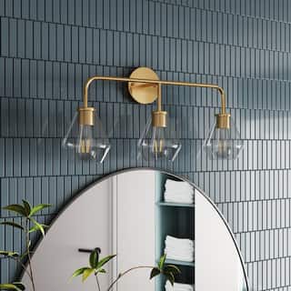 Farmhouse Gold 3-Light Bathroom Glass Vanity Light Fixture Over Mirror